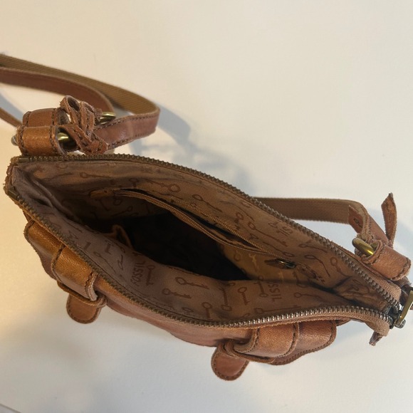 Fossil Tan Lamb Hide Leather Crossbody Purse Everyday Bag - Picture 6 of 10